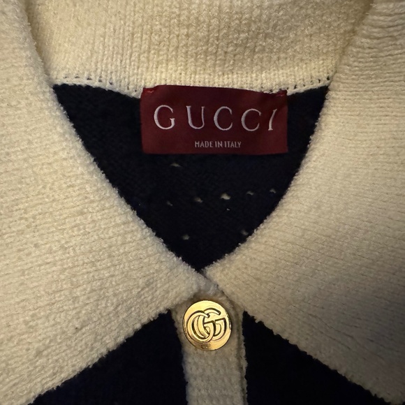 New Gucci 2025 GG Logo Monogram Fine cotton crochet cardigan in Navy M - Picture 3 of 7